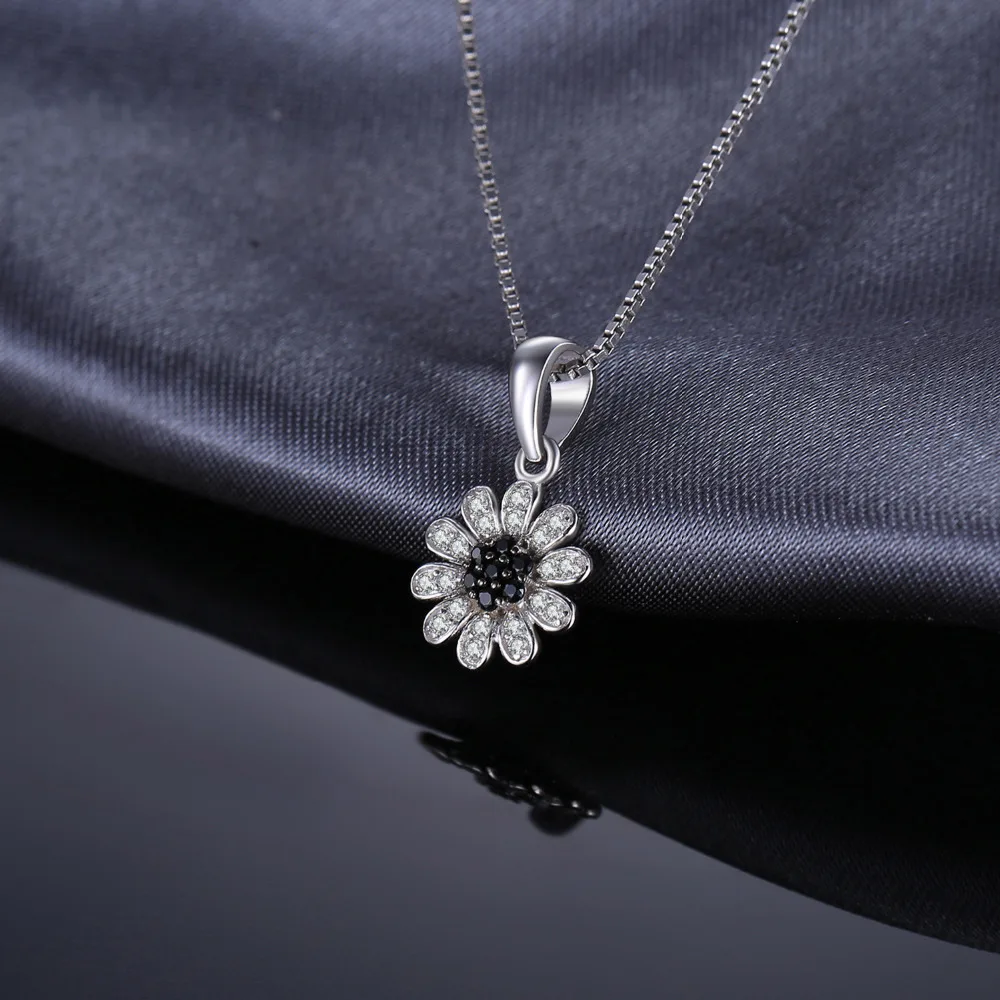 JewelryPalace Flower Natural Black Spinel 925 Sterling Silver Pendant Necklace for Women Fine Jewelry Gemstone Choker No Chain