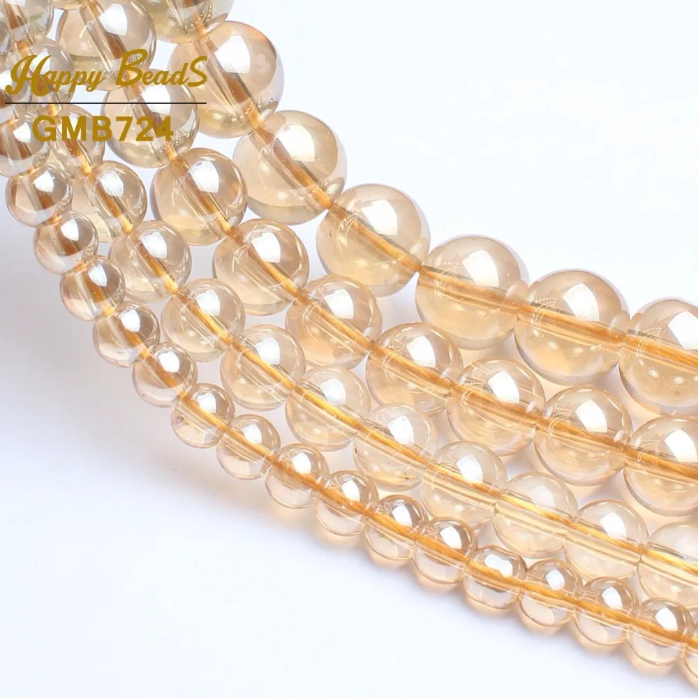 Transparent Champagne Glass Beads For Jewelry Making Crystal Quartz Smooth Round Beads 6mm  8mm 10mm 12mm Jewellery(F01124) image 3