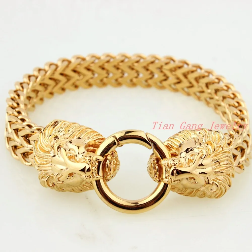 

12MM Gold Figaro Chain Bracelet Stainless Steel Punk Bangle Men's Jewelry 8.66Inches Free Shipping