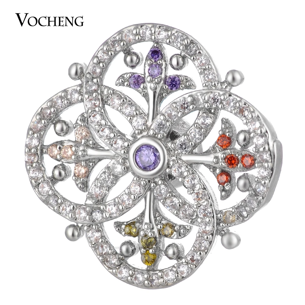 Vocheng Ginger Snap Charms CZ Stone Copper Material Luxury Flower 18mm 2 Colors Vn-1796