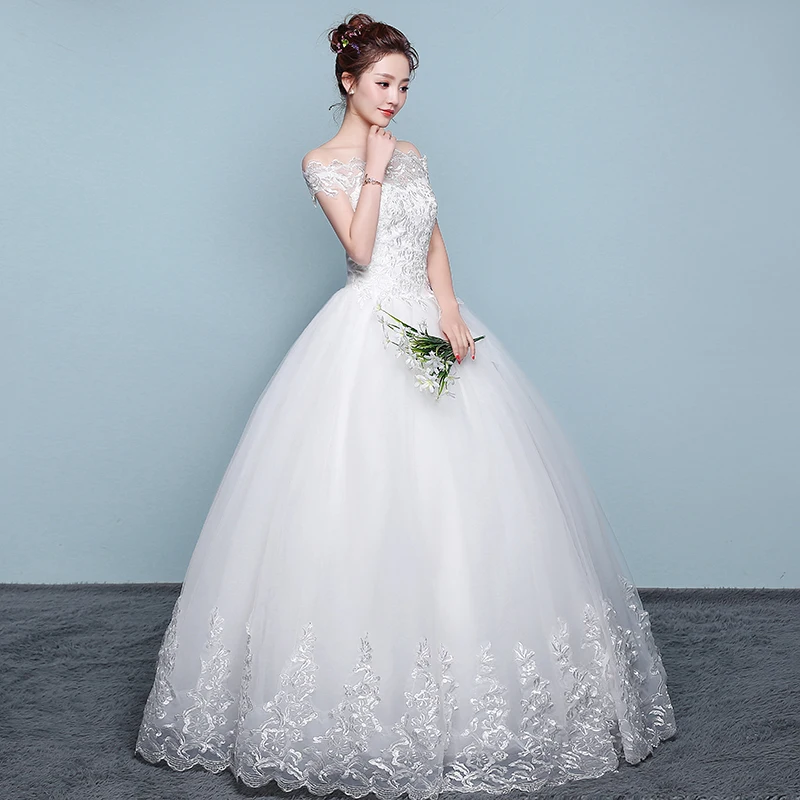 New Wedding Dress Lace Boat Neck Ball Gown Off The Shoulder Princess Plus Size Wedding Dresses