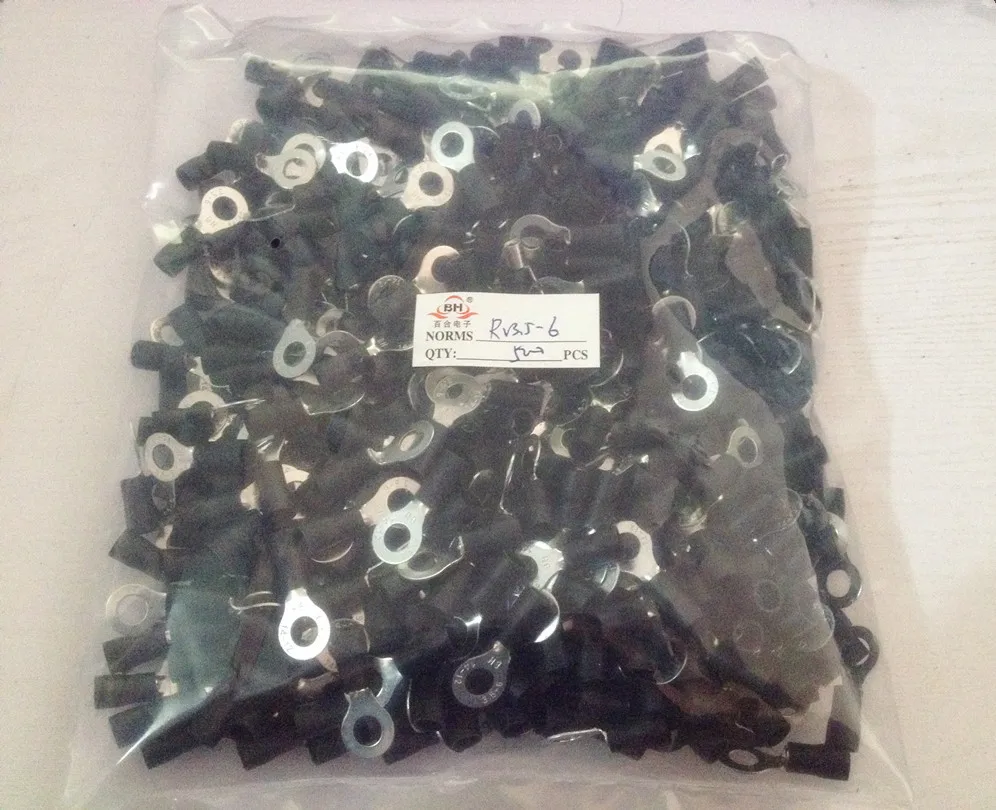 

500pcs Black 14-12 AWG 2.5-4mm Insulated Ring Terminal Connector RV3.5-6