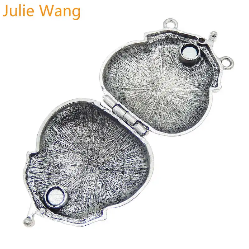 Julie Wang 2pcs Antique Color Frog Shape Memory Locket Charms Fit Pendant Essential Oil Diffuser Jewelry Accessories