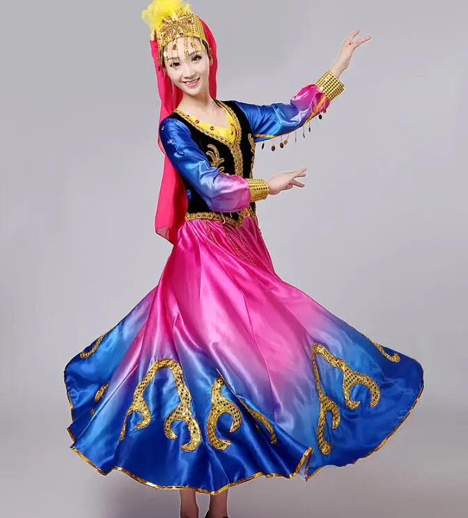 Xinjiang Uygur Dance Performance Women Big dress Chinese folk Stage Ethnic Performance