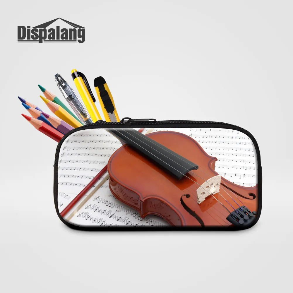 Dispalang Music Violin Print Cosmetic Case For Women Children Pencil Case Penbox Holder For Kids School Supplies Lady Makeup Bag