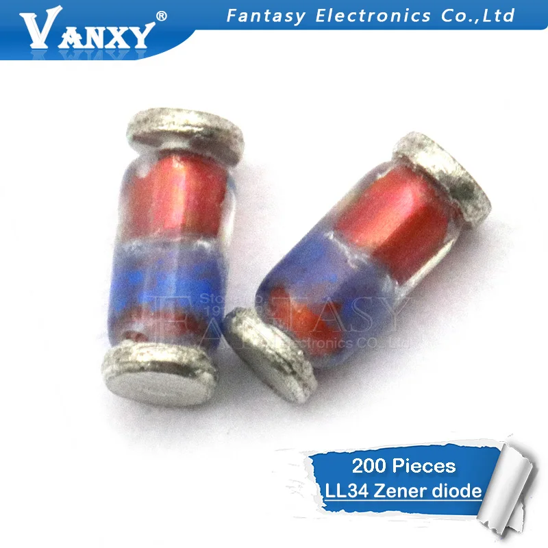 200pcs 0.5W Zener diode DO-35 1/2W LL34 ZMM BZV55C 2.4V 2.7V 3V 3.3V 3.6V 3.9V 4.3V 4.7V 5.1V 5.6V 6.2V 6.8V 7.5V 8.2V 9.1V 10V