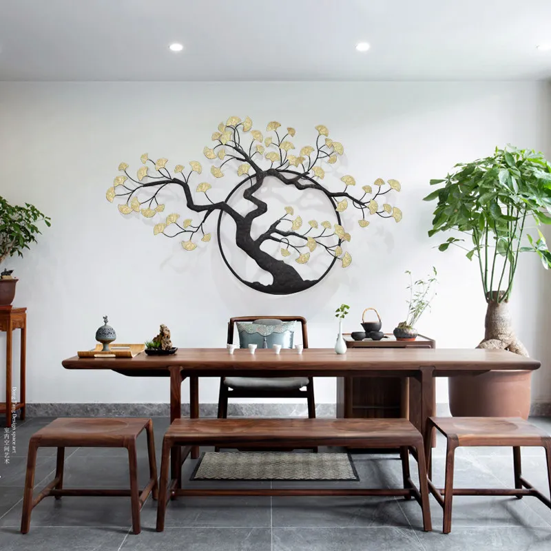 New Chinese Wrought Iron Welcoming Pine Zen Ornaments Wall Hanging Tree Decoration Crafts Home Living Room Sofa Background Mural image 5