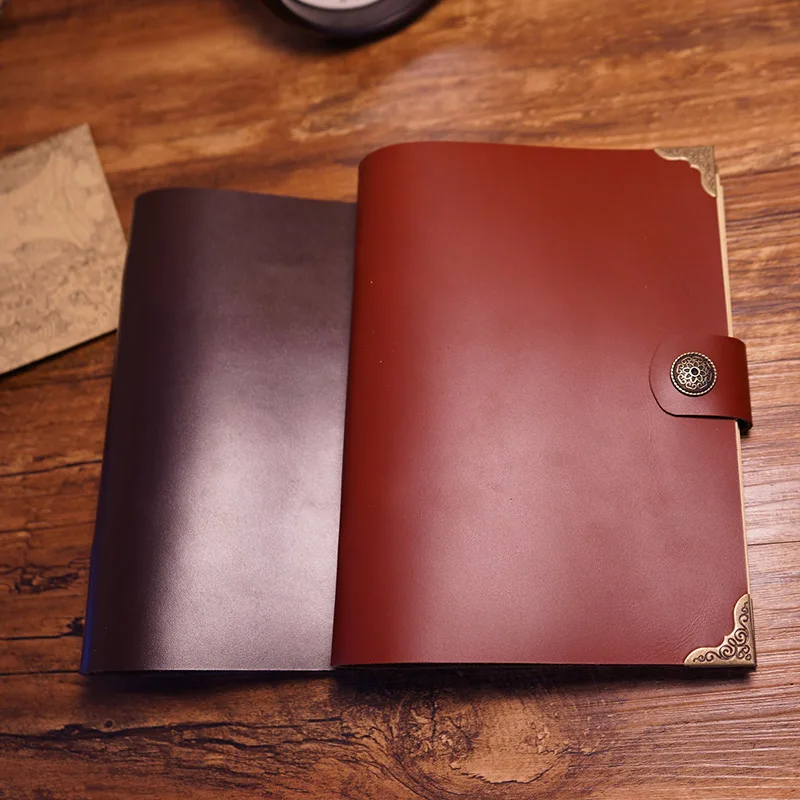 New B6 handmade travel journal genuine leather cover lock filler planner kraft paper vintage red color school supplies notebook