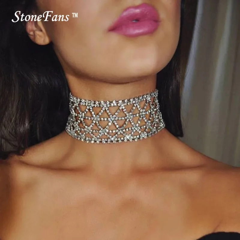 StoneFans Bib Crystal Rhinestone Statement Choker Necklace Women Big Luxury Necklace Maxi Night Club Chocker Party Jewelry