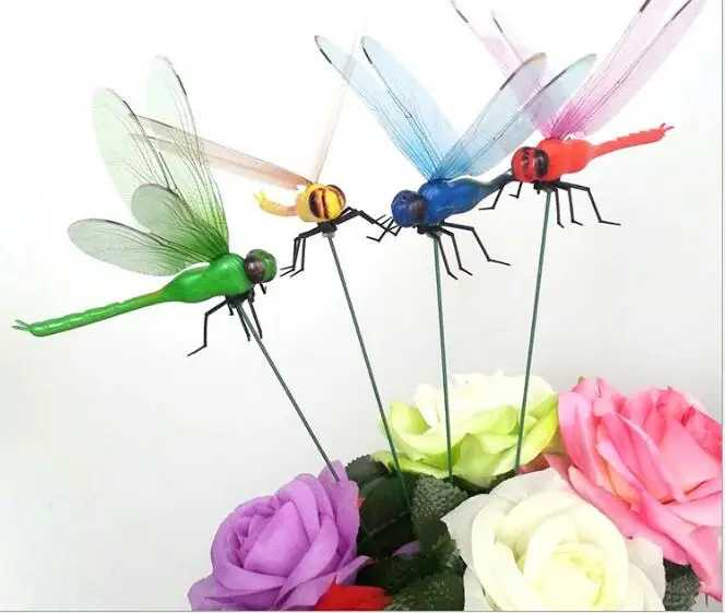 

12cm,Simulation Dragonfly Mix Colorful 20Pcs Insects Crafts Lawn Garden Flower Plunger Decoration Outdoor Bonsai Insert