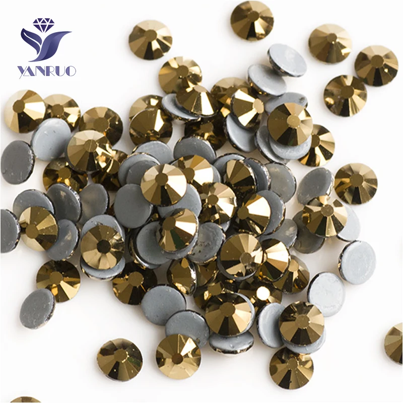 YANRUO 2058HF SS6-SS30 Aurum Flat Back Strass DIY Hotfix Crystal Glass Rhinestones For Garment Accessories