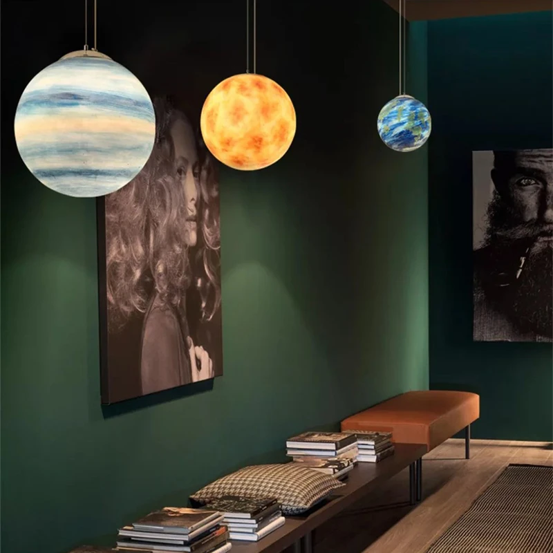 Planet Pendant Lights Moon Sun Model Restaurant Bedroom Foyer Decoration Droplight Couture Kids Room Resin 3D Printing Pattern