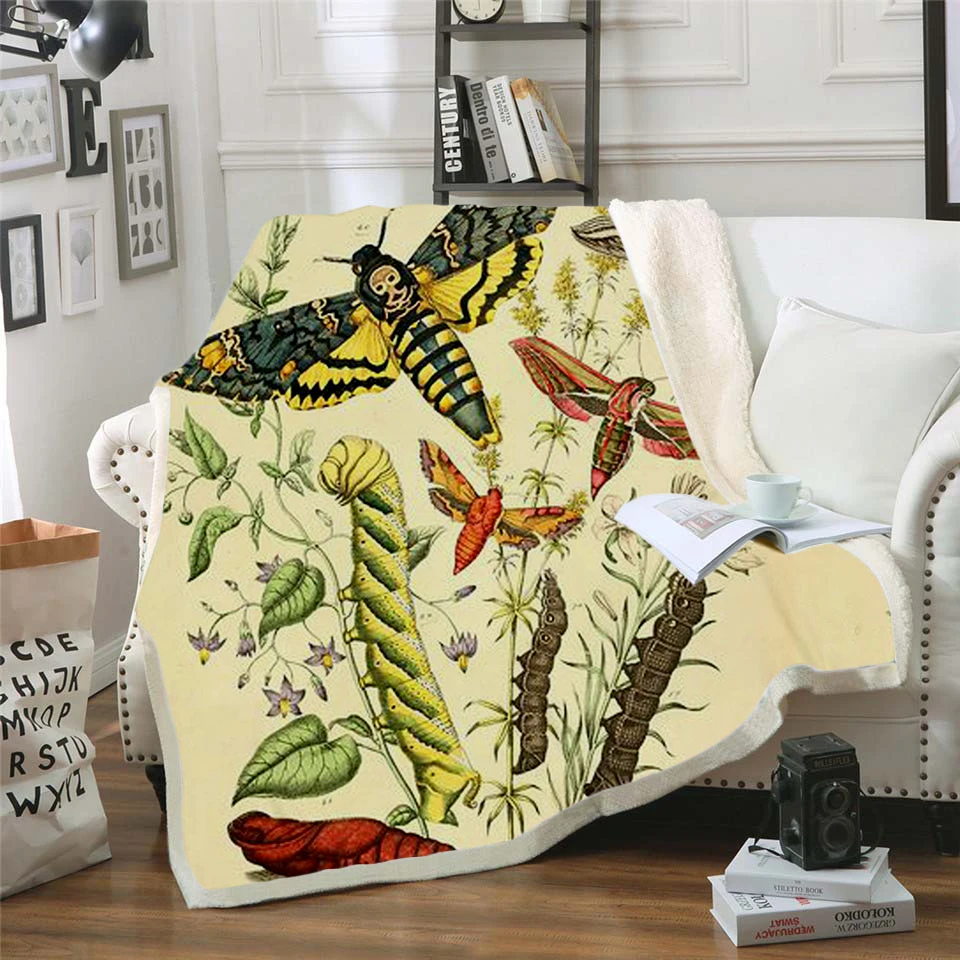 

Plstar Cosmos Colorful butterfly insect Blanket 3D print Sherpa Blanket on Bed Kids Girl Flower Home Textiles Dreamlike style-2