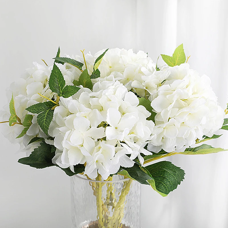 High Quality 45cm Artificial White Hydrangea Flower Ball Silk Hydrangea Accessory Home Wedding Decoration Fake Flores Bouquet