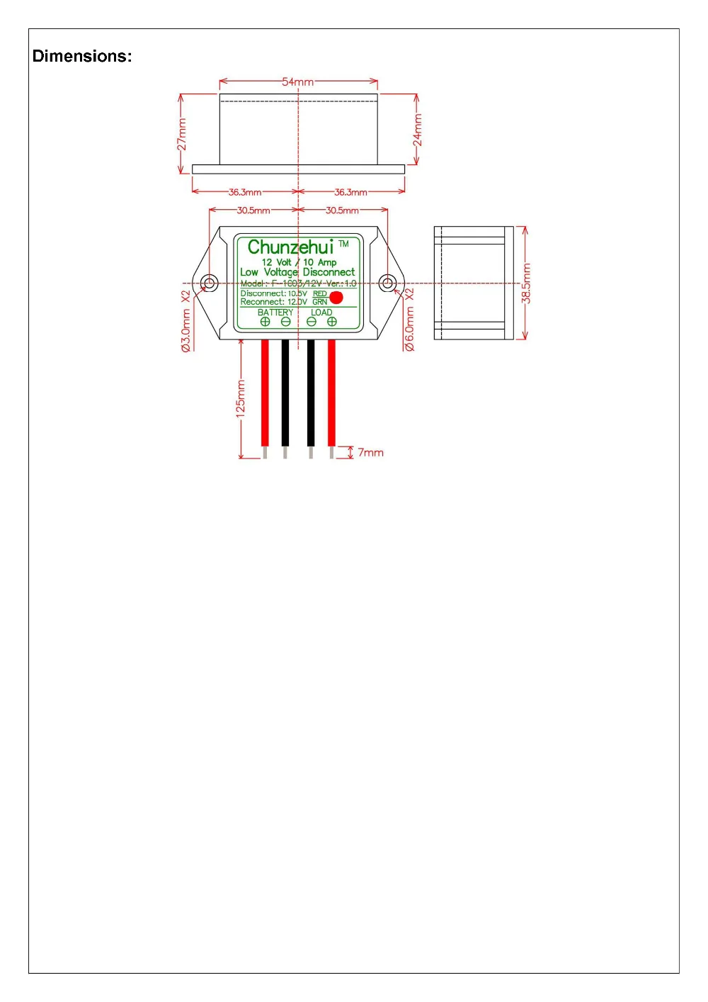 Chunzehui Low Voltage Disconnect Module LVD, 12V 10A, Protect/Prolong Battery Life.