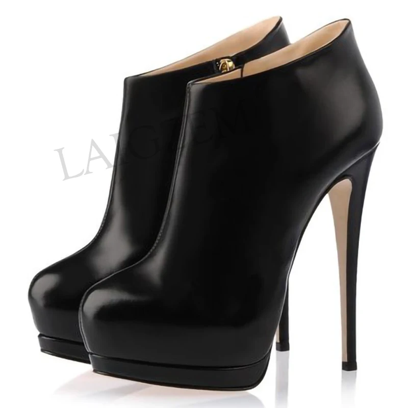 LAIGZEM Black Boots Closed Toe Platform Stiletto Heel Fashion Booties Custom Ladies Shoes Woman Botines Laigzem Large Size 34-52