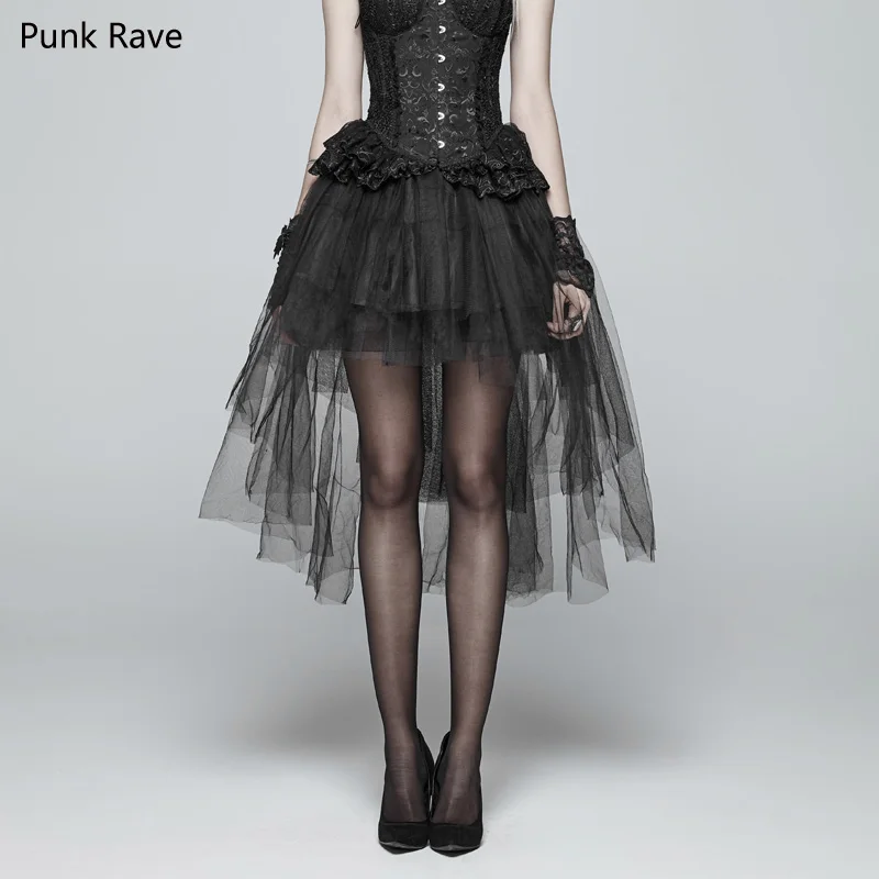 Punk Rave Schwarz Casual Aushöhlen Mesh Viktorianischen Fashion Party Frauen Blase Rock WLQ090