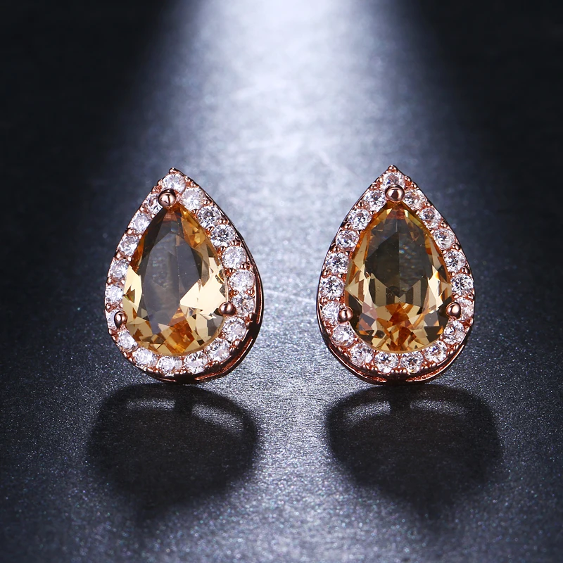 Emmaya Champagne and White Water Drop Cubic Zircon Stud Earrings Fashion Crystal Bridal Wedding Jewelry for Women Gift