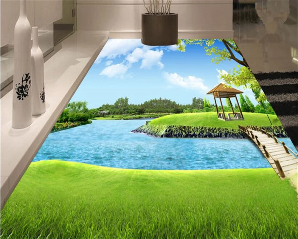 beibehang Custom fashion aesthetic wall paper toilet kitchen living room creek path woods 3D floor papel de parede 3d wallpaper