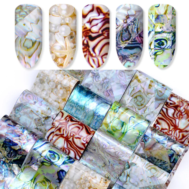 16 Stück Nagelkunst-Folienaufkleber Sternenmarmor-Farbverlauf Labyrinth-Muschel-Design 4x20cm DIY Kreative Maniküre-Transfers – Detail 1