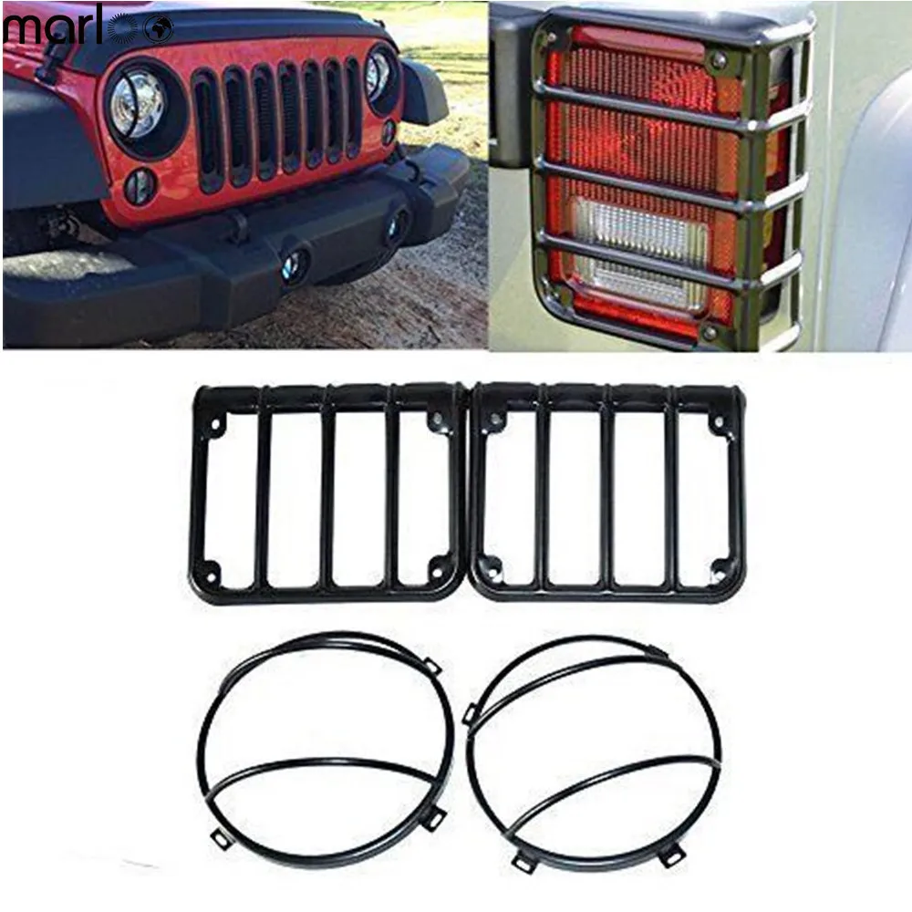 

Car Rear Taillights Front Headlights Cover For 2007 - 2017 Jeep Wrangler JK Unlimited Matte Black Light Guard Covers Set