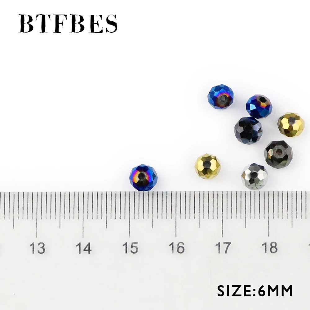 BTFBES 6mm Faceted Flat Round Austrian Crystals Loose Bead 50pcs Plating Glass Ball for Bracelets Jewelry Making DIY Accessories