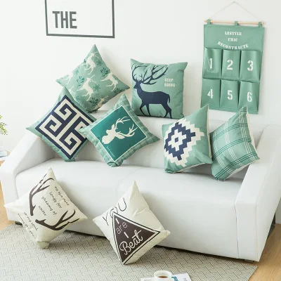 Nordic Style Deer Geometric Decorative Throw Pillow Case 18 X 18 Inch(45*45CM)Cotton Linen