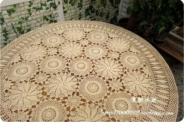 Janpnese design  handmade crochet dining lace table cloth  100% cotton knitted tablecloth circle white beige cover for home