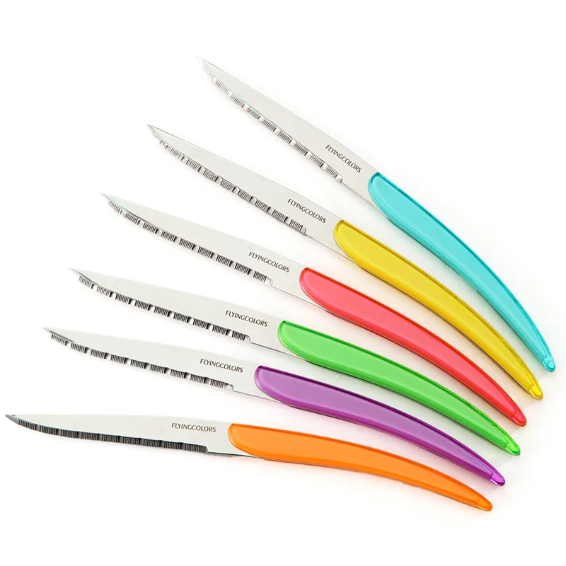 Steak Knives Rainbow Dinner Table Knife  Acrylic Handle Steak Knives set Stainless steel Colored Flatware Restaurant in Box 6pcs