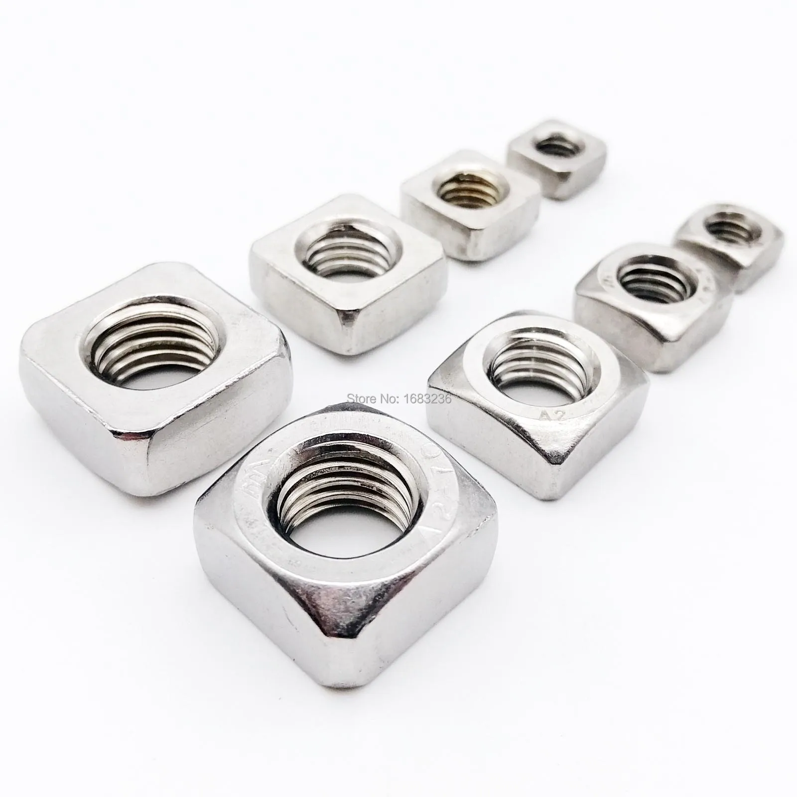 HZYUEGOU 20/50/100 Stück M3 M4 M5 M6 M8 M10 M12 DIN557 GB39 304 A2-70 Edelstahl Metrische Gewinde-Quadratmutter – Detail 6