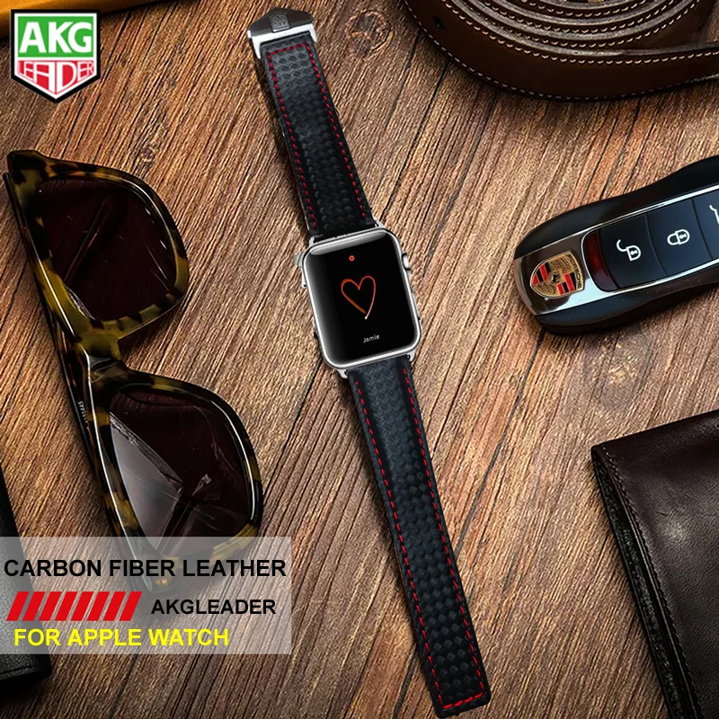 

AKGLEADER 41mm 45mm Watch Band For Apple watch 7 6 5 4 Bracelet Folding Buckle Leather Band For iwatch 2 3 Wrist Strap