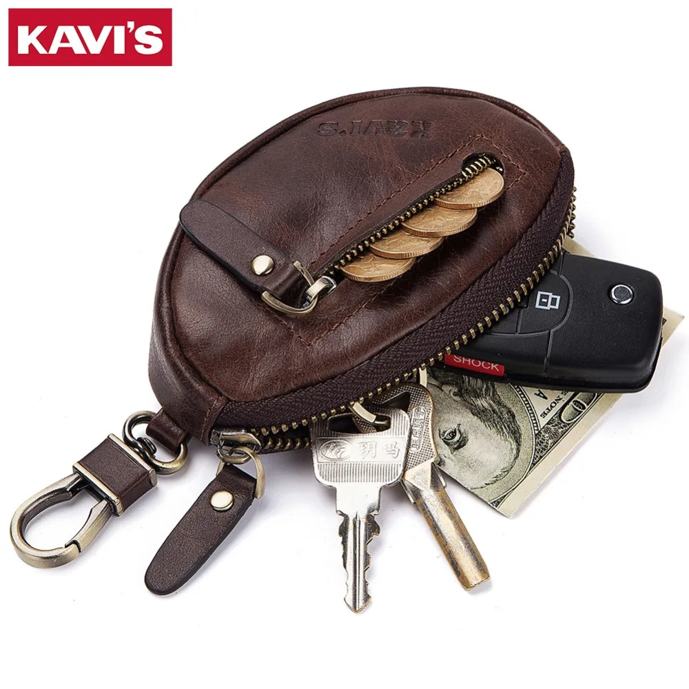 KAVIS Coin Purse Genuine Leather Men Wallet Mini Short Zipper Soft Purses Key Bag Gift For Money Pocket Small Holder for Key