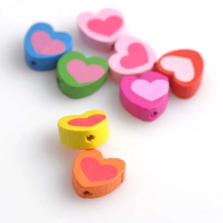 50pcs Mixed Heart Pattern Wooden Spacer Beads For Jewelry making DIY 12x13mm MT0038