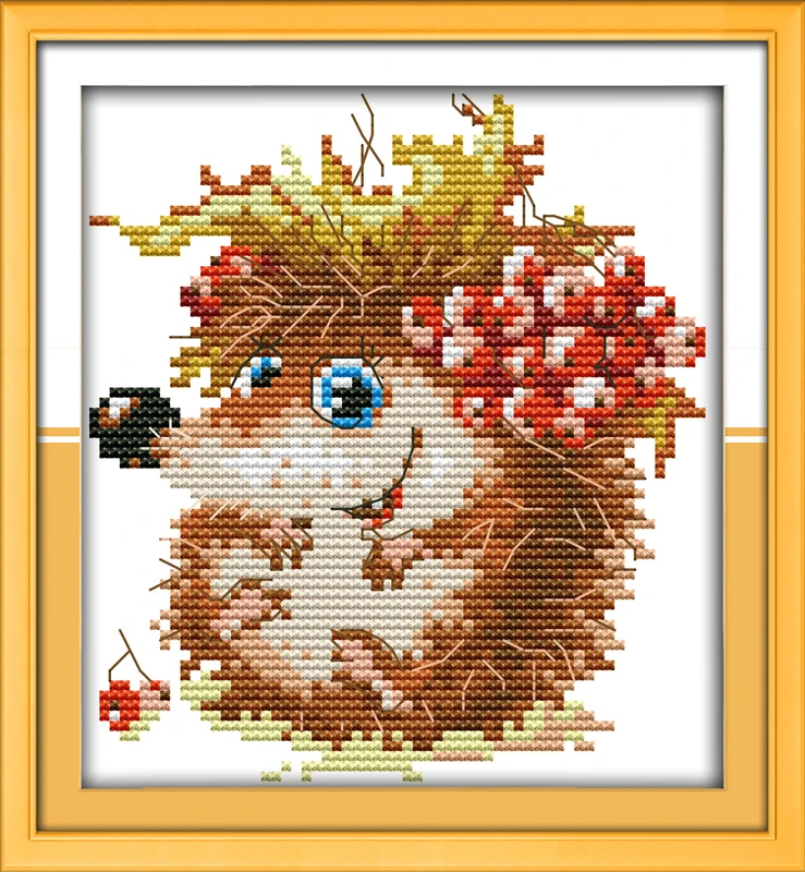 The hedgehog and strawberry cross stitch kit 14ct 11ct count print canvas stitching embroidery DIY handmade needlework plus