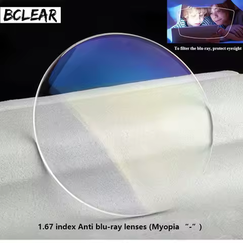 BCLEAR 1.67 refractive index anti blue ray lenses single vision lens Myopia blue light eyes protection glasses high index thin