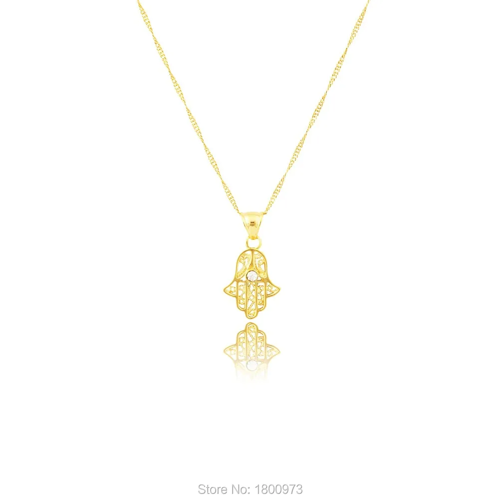 New Arrival . Gold Color Muslim Hamsa Hand of Fatima Crystal Fashion Pendant & Necklace for Women & Men, Gift & Jewelry