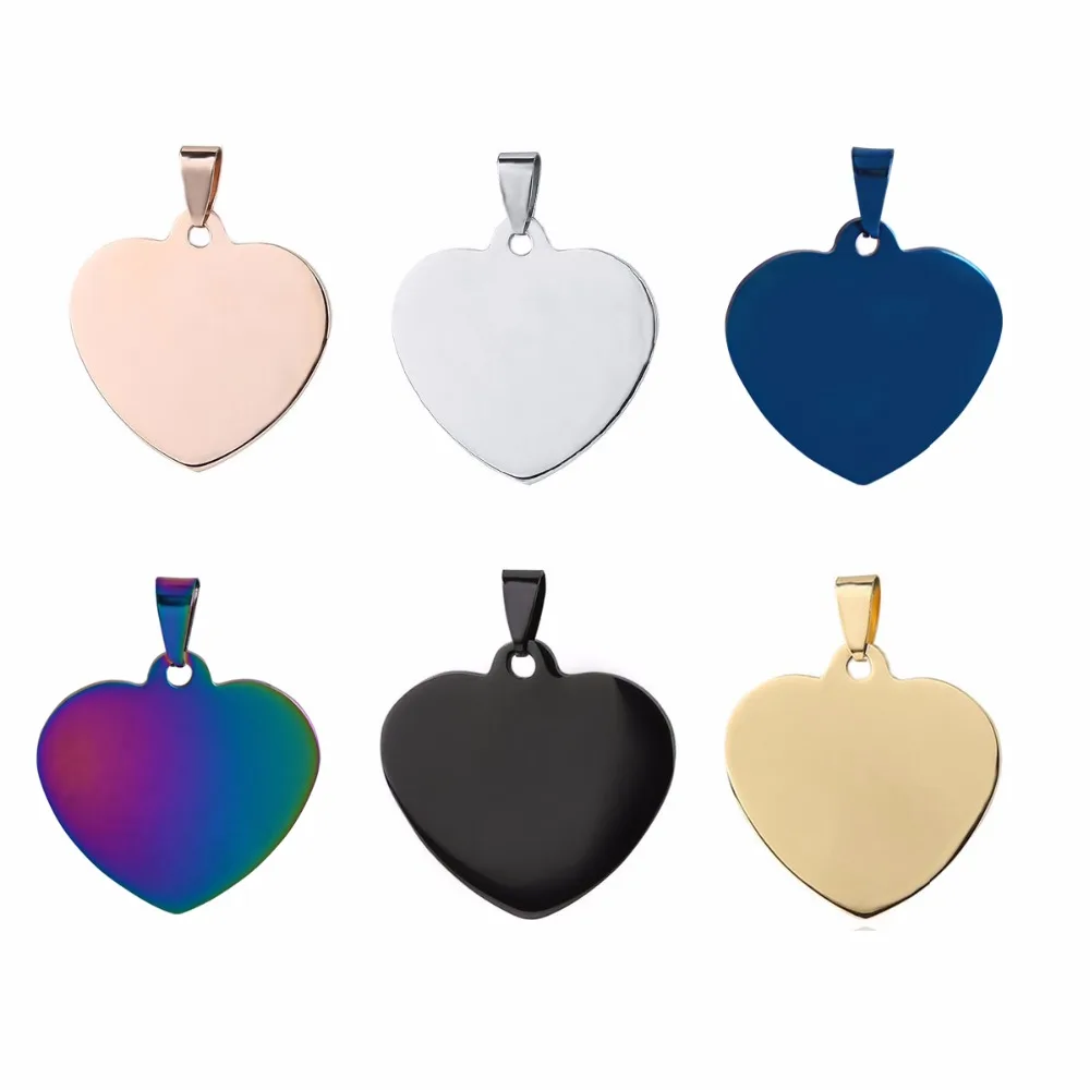Jakość 33x34mm 23x24mm Dog Tag Heart 6 Colors Unisex Stainless Steel Stamping Blank ID Dog Tags Pendant Necklace ID Jewelry