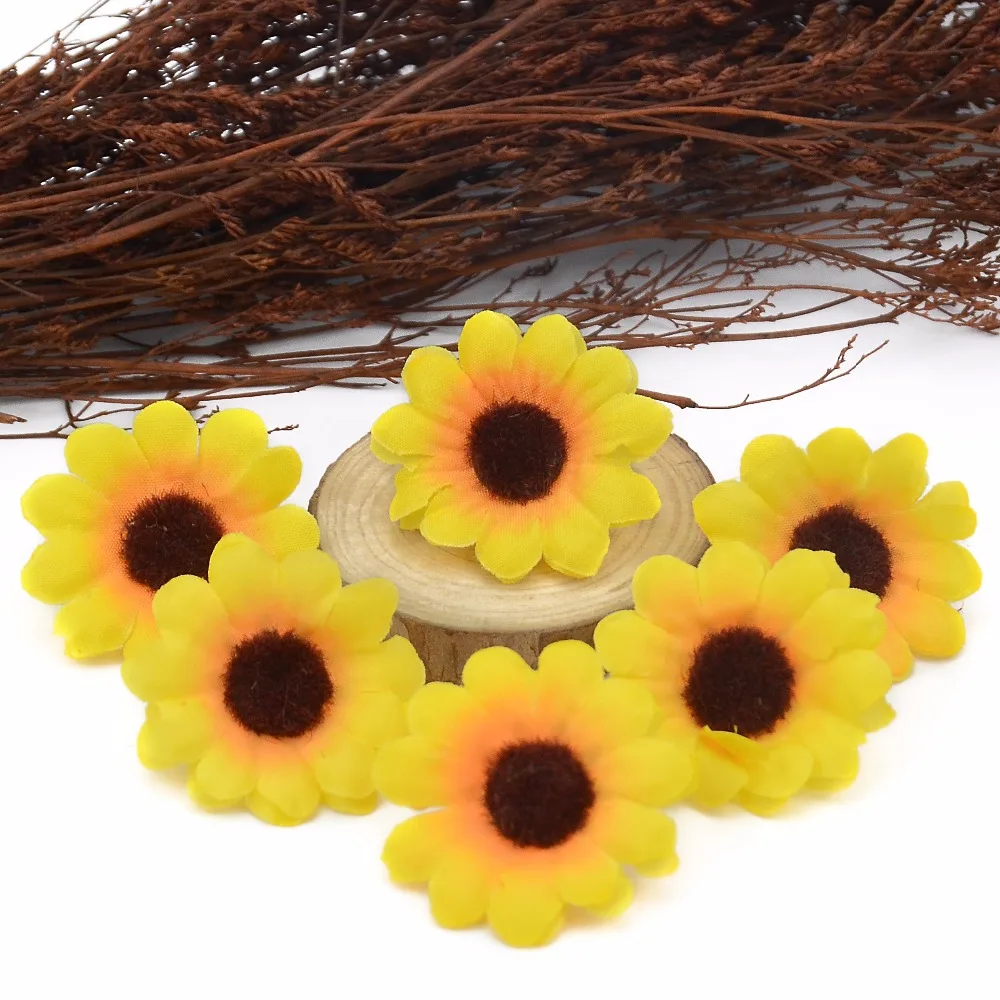 30pcs 4cm Mini Silk Sunflower Artificial Flower Head For Wedding Box Decoration Headmade Scrapbooking Accessories Fake flowers