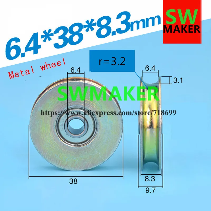 

6.4*38*8.3mm, U groove, wire rope/wheel, suspension wheel parts, metal 626ZZ bearing pulley high quality