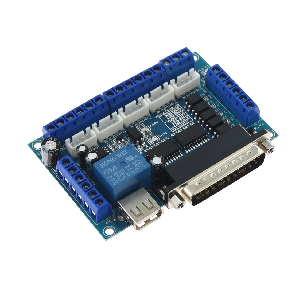 5 Axis MACH3 CNC Breakout Board with USB Cable DB25 Parallel Cable MACH3 Parallel Port Control for Stepper Motor Driver TB6600