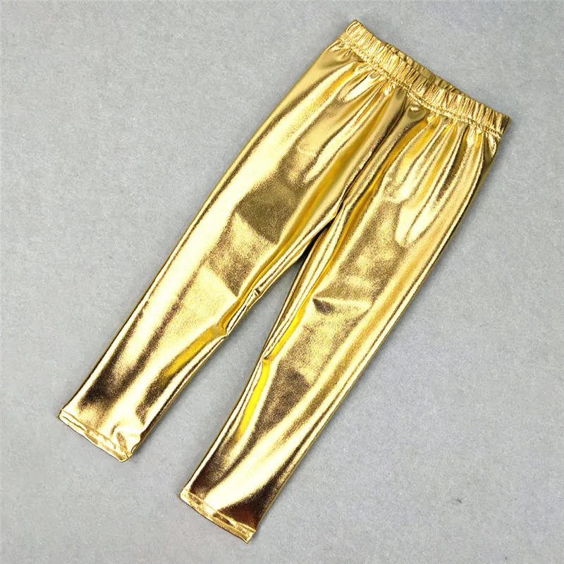 Autumn Summer Children Kids Girls Leggings Shiny Gold Silver Skinny Punk Pants Boys Trousers Baby Clothes for 3-12Years
