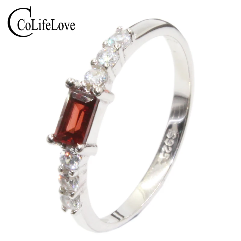 Elegant silver garnet ring for girl 3 mm * 5 mm natural garnet gemstone silver ring solid 925 sterling silver garnet ring