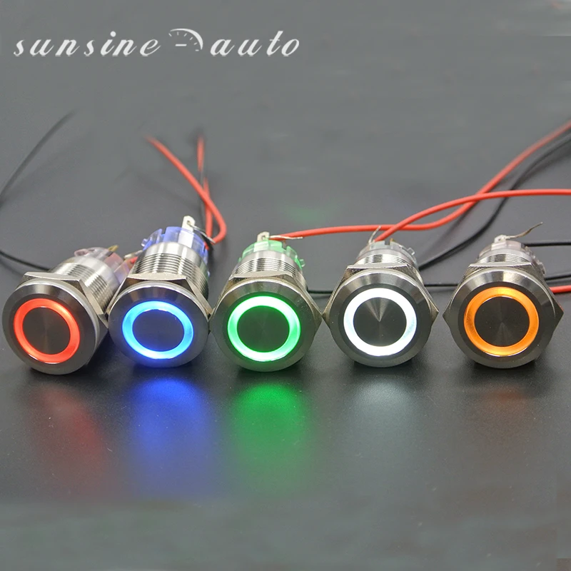 19mm 12V Momentary Silver Waterproof stainless steel LED Power Push Button Metal ON/OFF Switch For Car Boat Motor