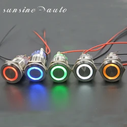 19mm 12V Momentary Silver Waterproof stainless steel LED Power Push Button Metal ON/OFF Switch For Car Boat Motor