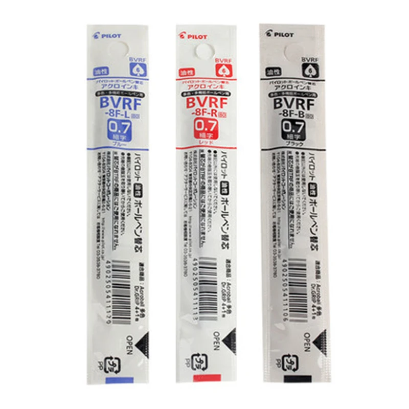 Pilot BVRF-8F 6pcs/lot Acro Ink Ballpoint Multi Pen Refill - 0.7 mm - Black/Blue/Red/Green For Dr. Grip