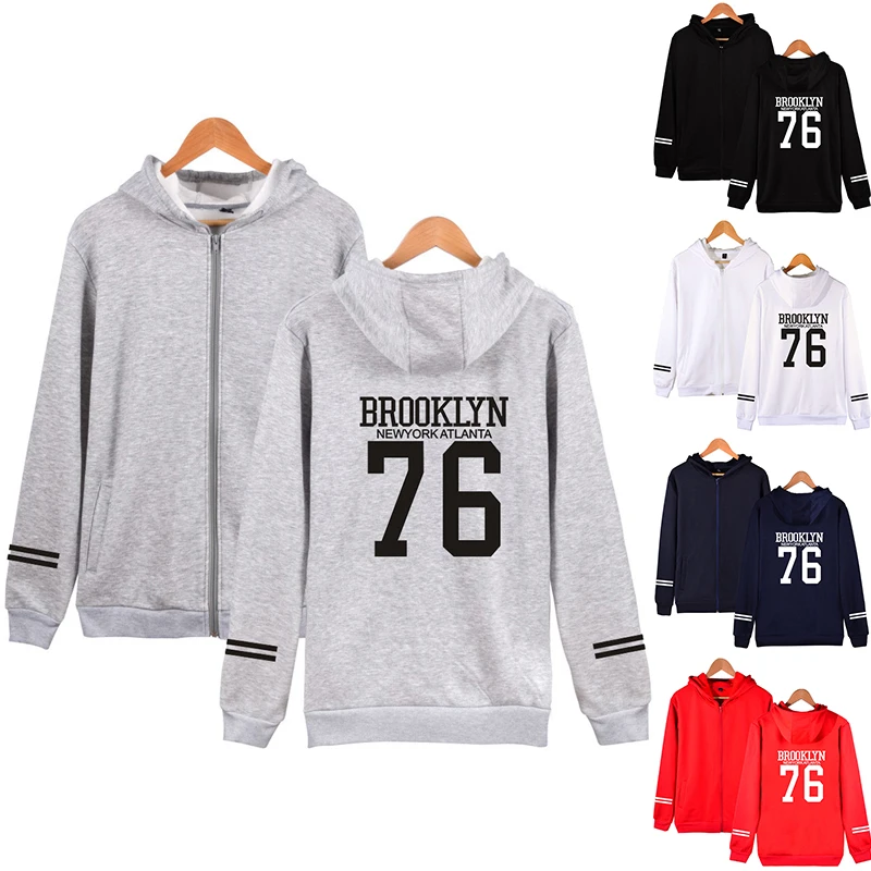 

Spring Autumn BROOKLYN 76 Hoodie Fashion Hip Hop Men Women Zipper Hoodies Jackets Casual Long Sleeve Hooded Sweatshirts Tops 4XL