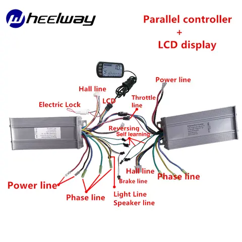 Wheel ELWAY36V48V 500W 800W1000W Parallel Controller E Bicycle Conversion Kit for Dual Drive Motor BLDC 2 Controller with LCD