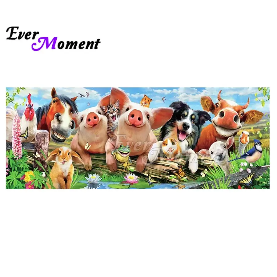 Ever Moment DIY Diamond Painting Animal Selfie Mosaic 5D Full Square Round Stones Happy Anmial Family Long Painting ASF1042