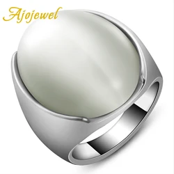 Ajojewel Size 7-10 Single Big White Opal Stone Finger Rings Men Women Fashion Jewelry Wholesale