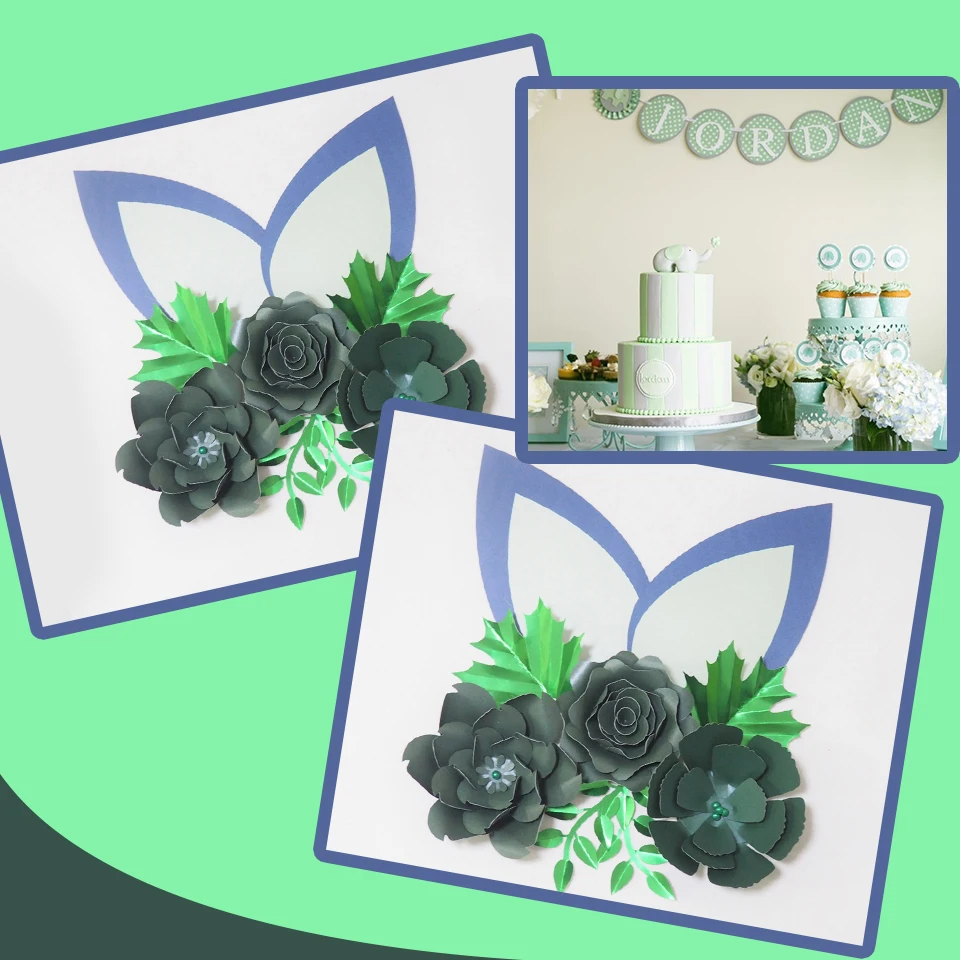 Cardstock Dark Green DIY Paper Flowers Leaves Ears Set For Wedding Event Backdrops Decorations Nursery Wall Deco Video Tutorials